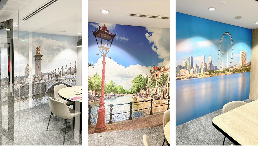 Office with City Mural Custom Design by Honpo